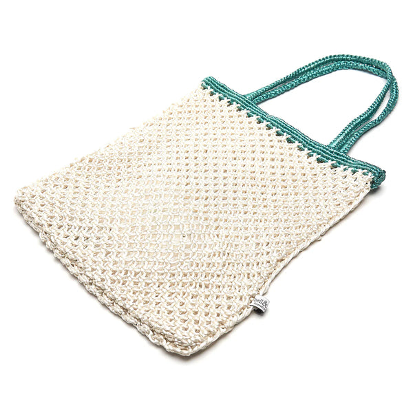 Bell & Fox Kiyana Hand Woven Macrame Bag in White & Aqua