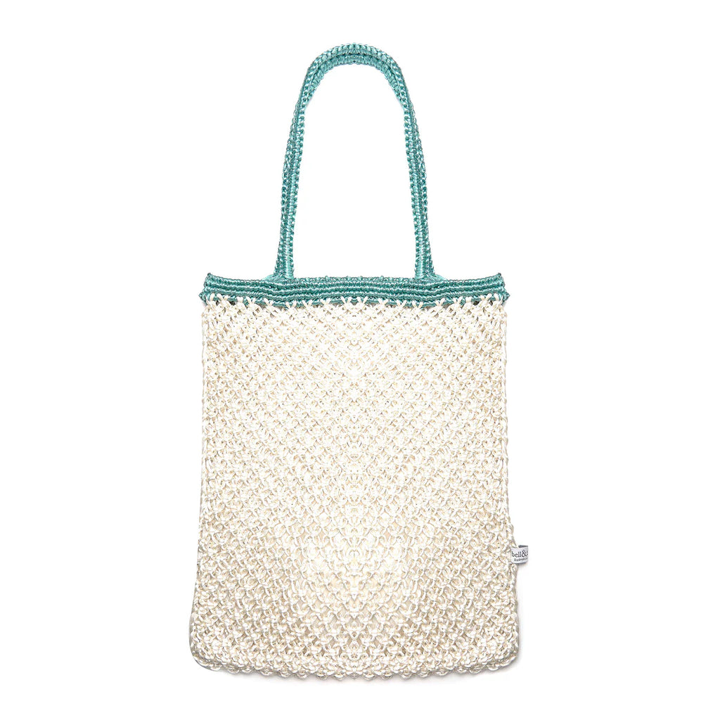 Bell & Fox Kiyana Hand Woven Macrame Bag in White & Aqua