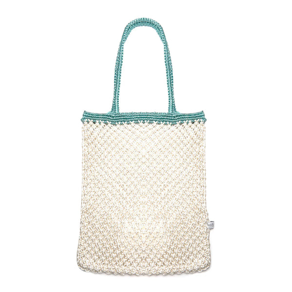 Bell & Fox Kiyana Hand Woven Macrame Bag in White & Aqua