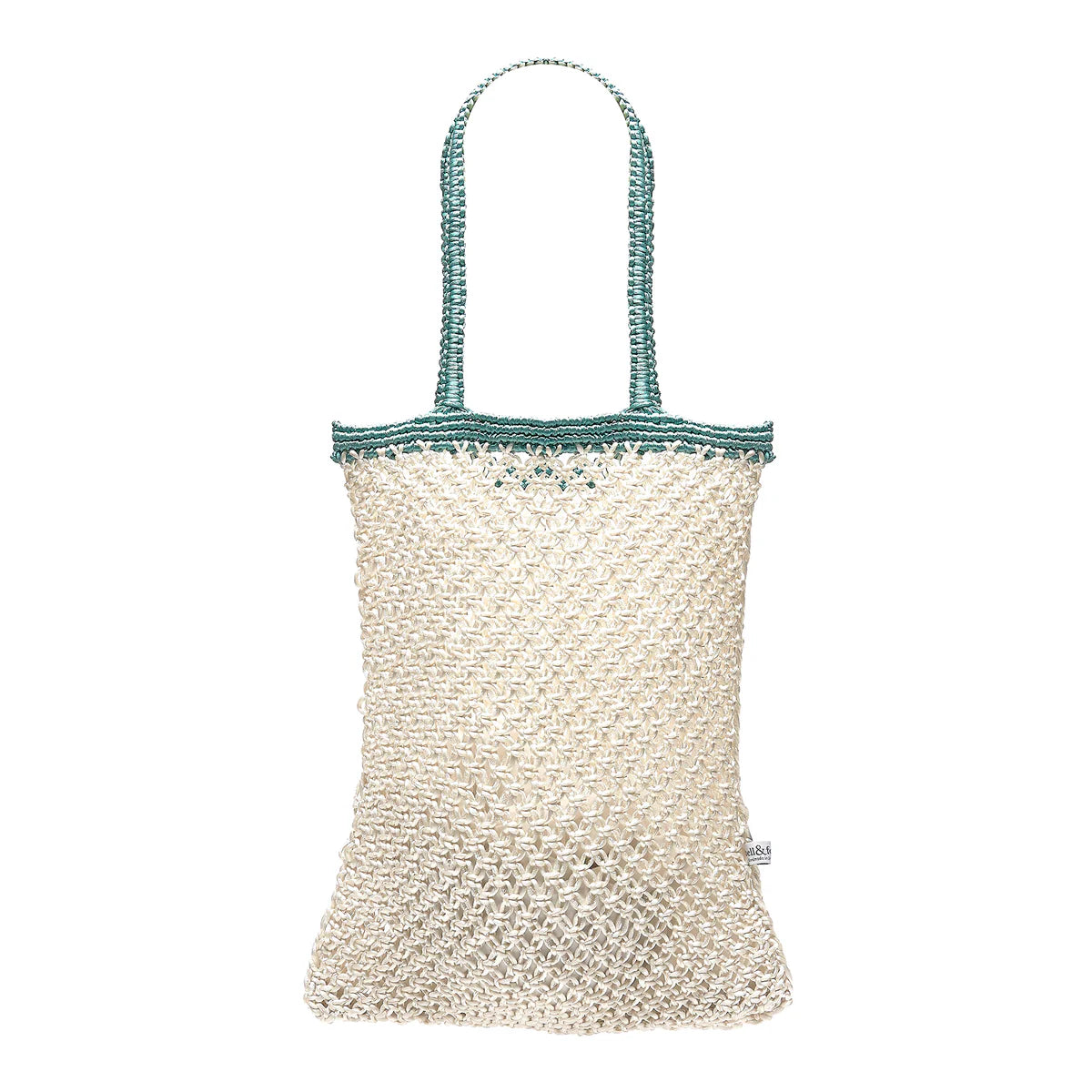 Bell & Fox Kiyana Hand Woven Macrame Bag in White & Aqua