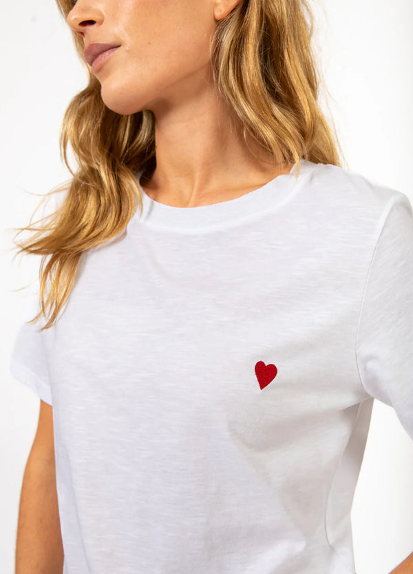 Coster Copenhagen Heart Kiss Mid Sleeve T-Shirt in White - CCH1198-254