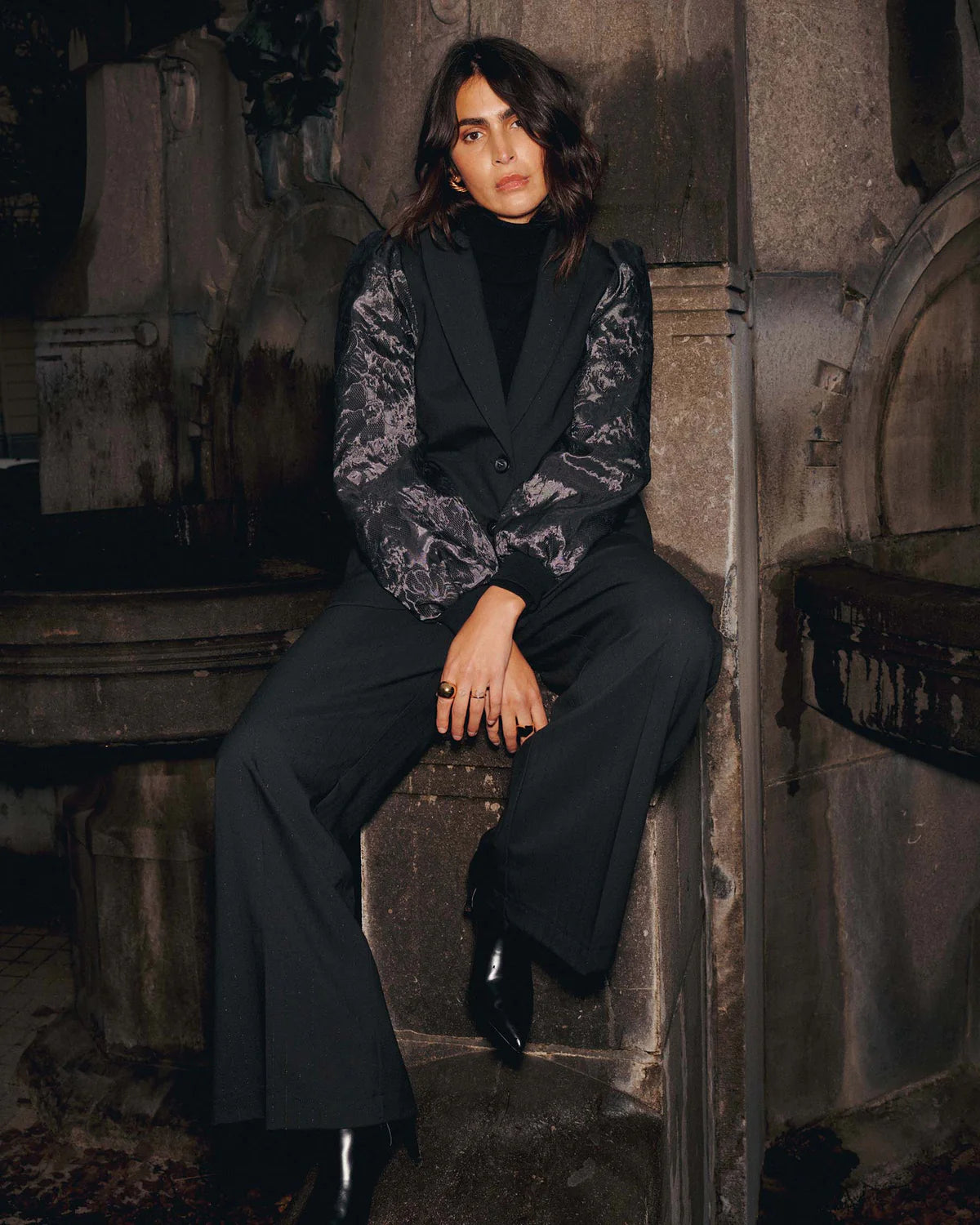 Summum Woman Blazer Pinstripe Shiny in Black - 1s1269-12331