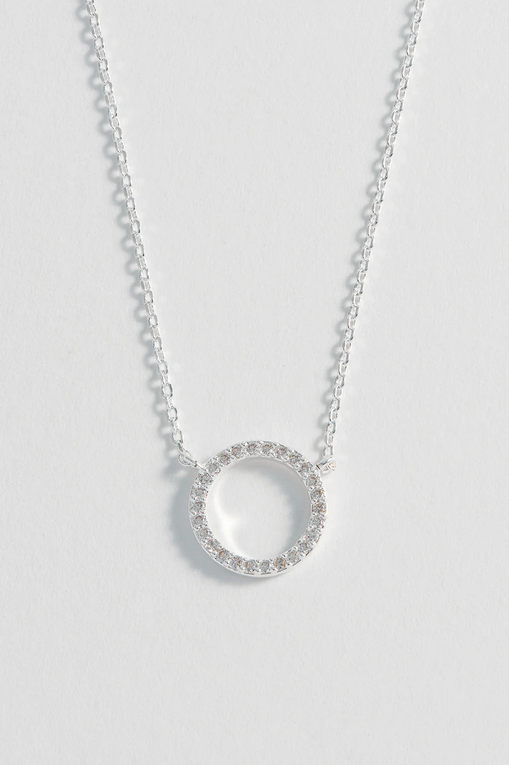 Estella Bartlett-Large Pave Set Circle Cz Necklace-Silver Plated-EB2487C