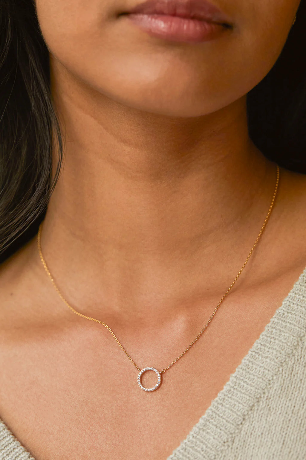 Estella Bartlett-Large Pave Set Circle Cz Necklace-Gold Plated-EB3300C