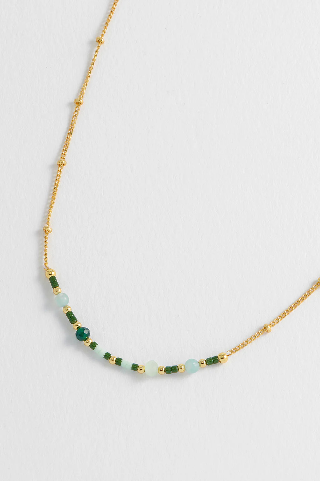 Estella Bartlett-Mini Green Beaded Chain Necklace-EBN6631G
