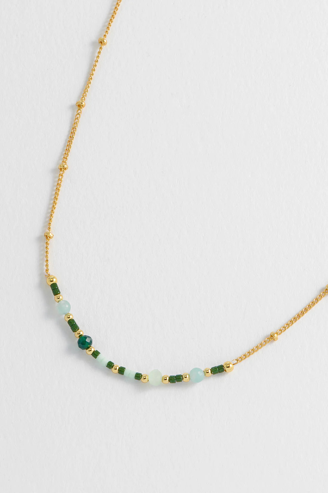 Estella Bartlett-Mini Green Beaded Chain Necklace-EBN6631G
