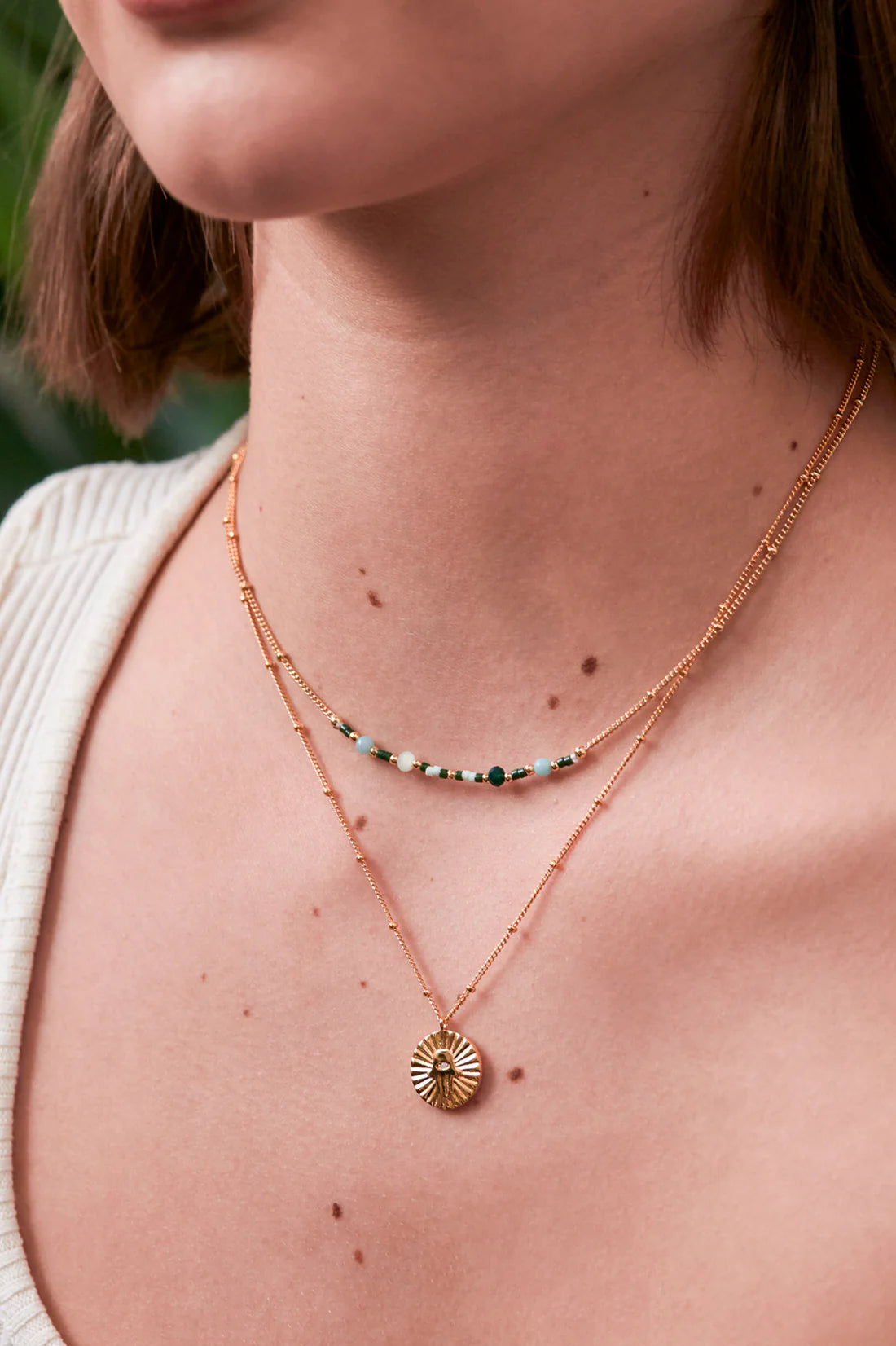 Estella Bartlett-Mini Green Beaded Chain Necklace-EBN6631G