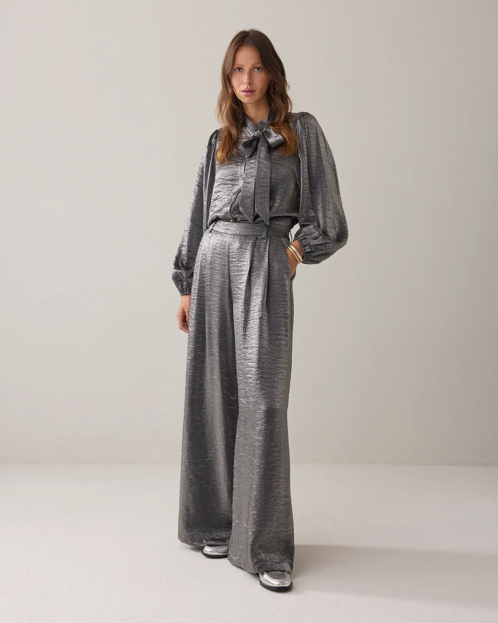 Summum Woman Metallic Shine Blouse in Mid Grey - 2s3375-12326