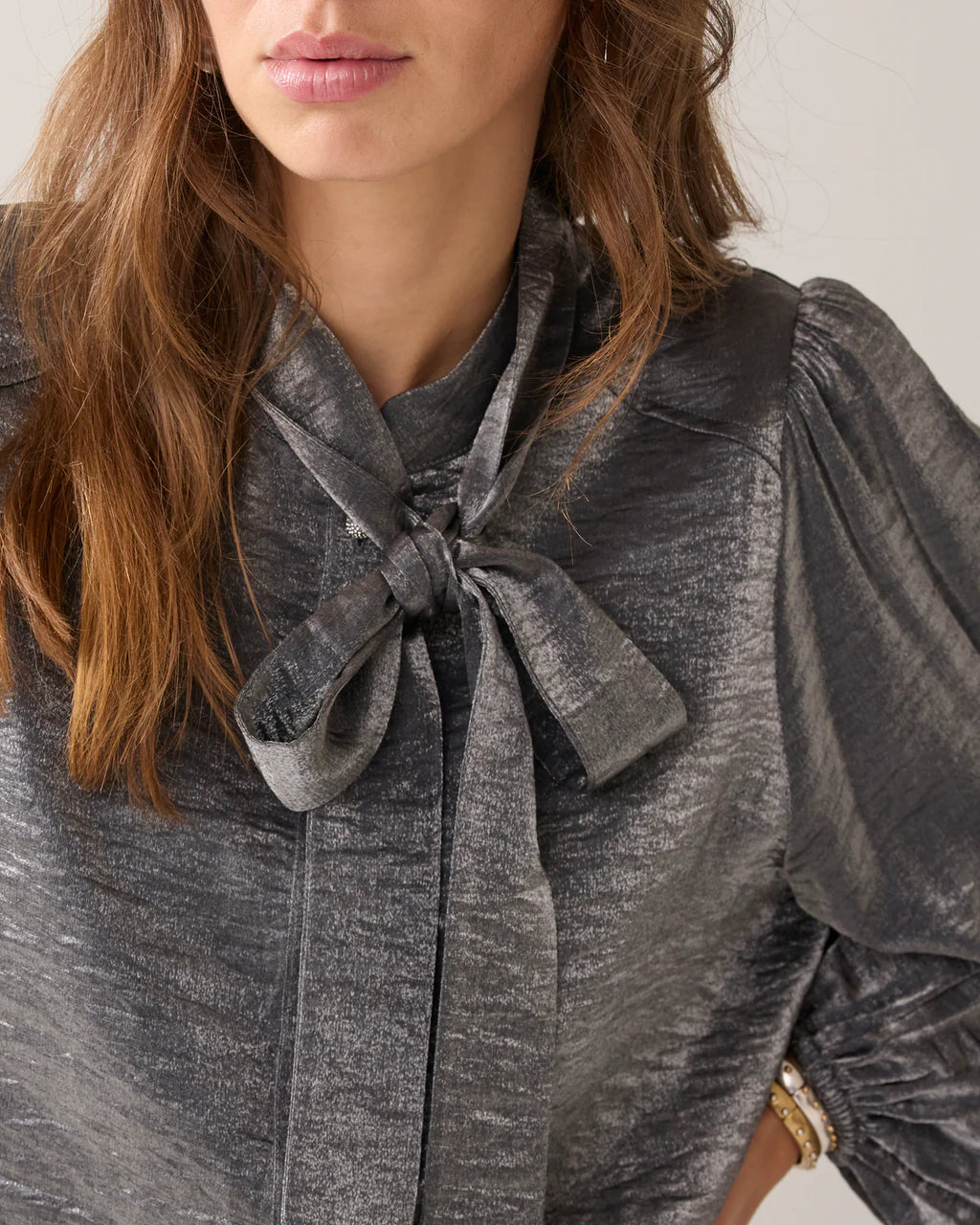 Summum Woman Metallic Shine Blouse in Mid Grey - 2s3375-12326
