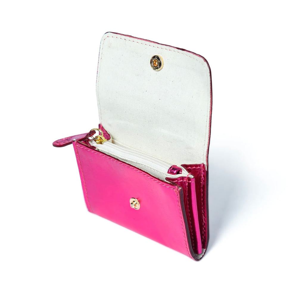 Bell & Fox-Amelie popper card holder purse with zip in fuschia metallic