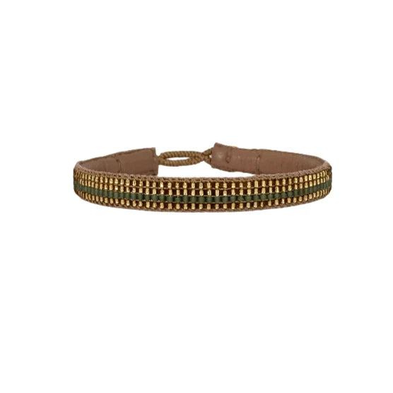 IBU Gold Stripe Bracelet in Bamboo Green - GF05