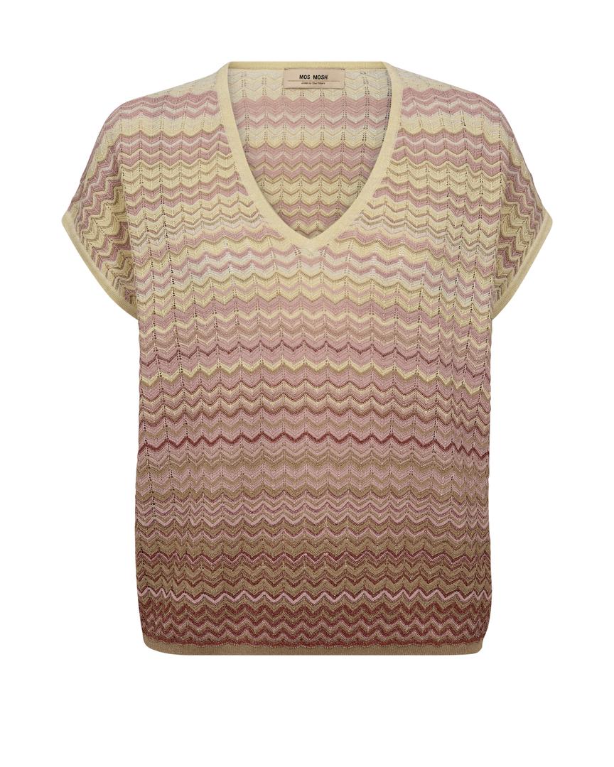 Mos Mosh Shani Zig-Zag V Neck Knit in Powder Pink - 170730