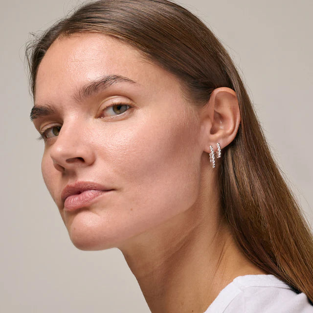 Enamel Copenhagen Small Ball Hoops in Silver