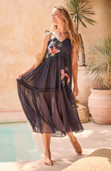 Hope & Ivy The Inaya Embellished Tie Strap Midi Dress with Tiered Skirt, Evalucia, Perth, Scotland