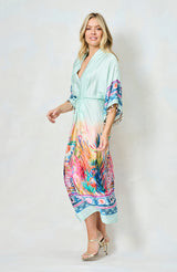 Hope & Ivy-The Nora Kimono Sleeve Tie Waist Midi Dress