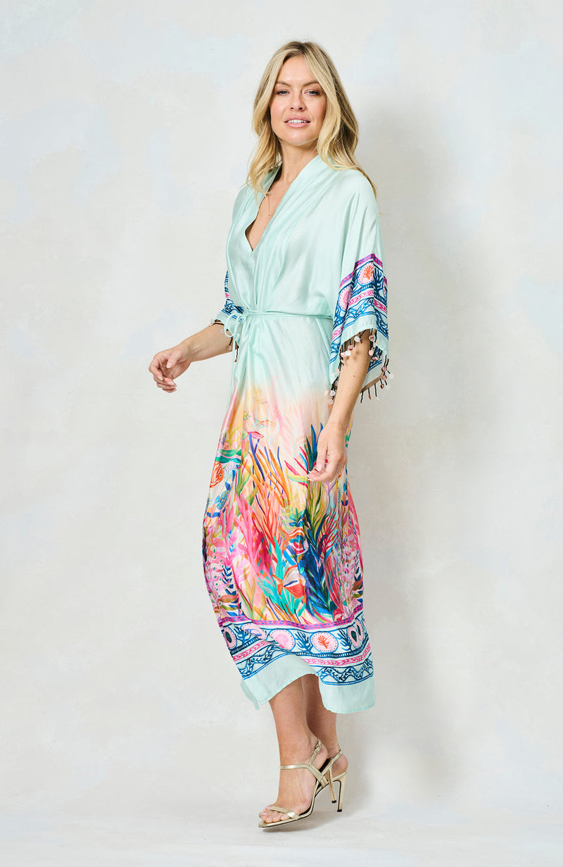 Hope & Ivy-The Nora Kimono Sleeve Tie Waist Midi Dress