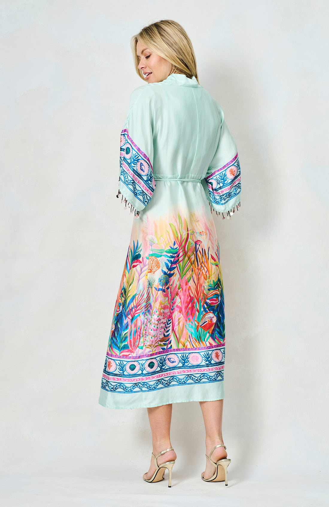 Hope & Ivy-The Nora Kimono Sleeve Tie Waist Midi Dress