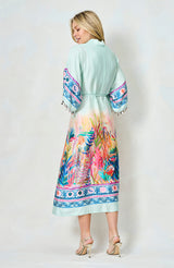 Hope & Ivy-The Nora Kimono Sleeve Tie Waist Midi Dress