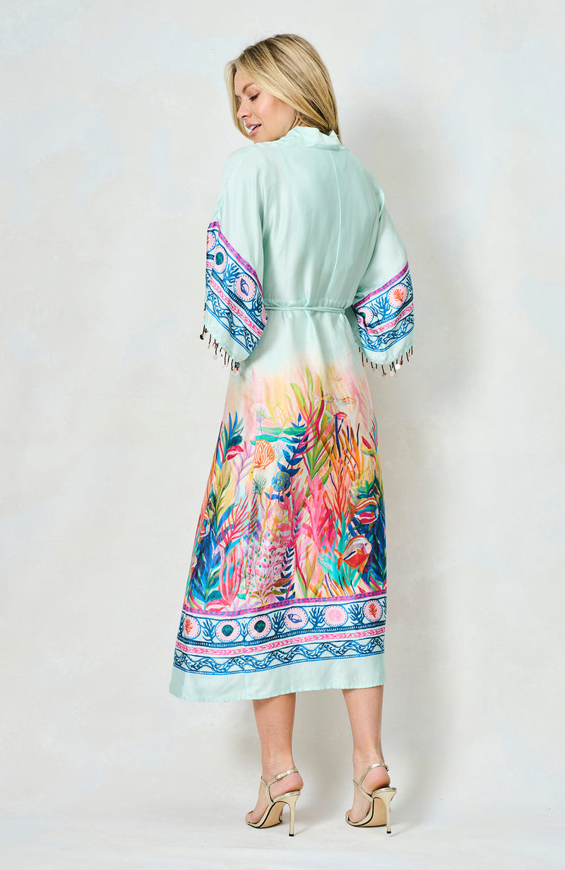 Hope & Ivy-The Nora Kimono Sleeve Tie Waist Midi Dress