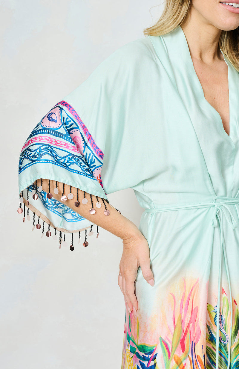 Hope & Ivy-The Nora Kimono Sleeve Tie Waist Midi Dress