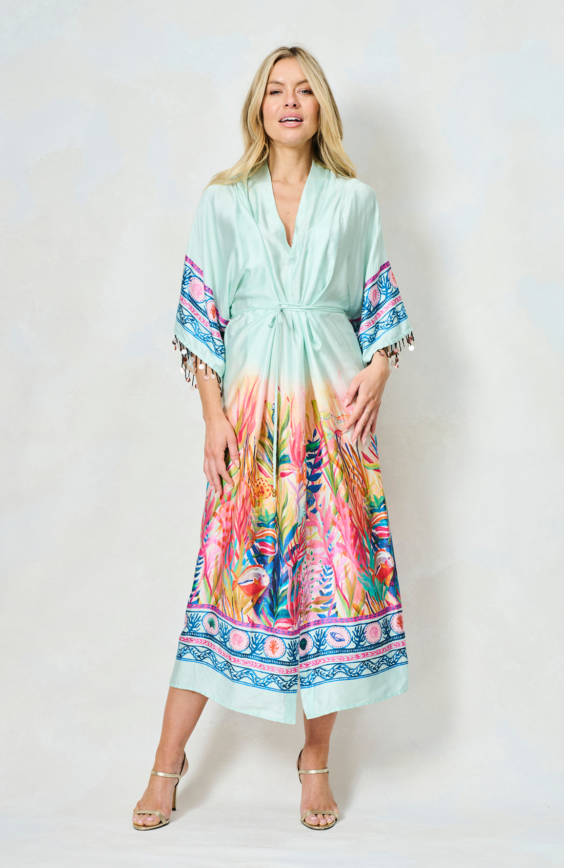 Hope & Ivy The Nora Kimono Sleeve Adjustable Tie Waist Midi Dress with Front Split, Evalucia Boutique, Perth, Scotland