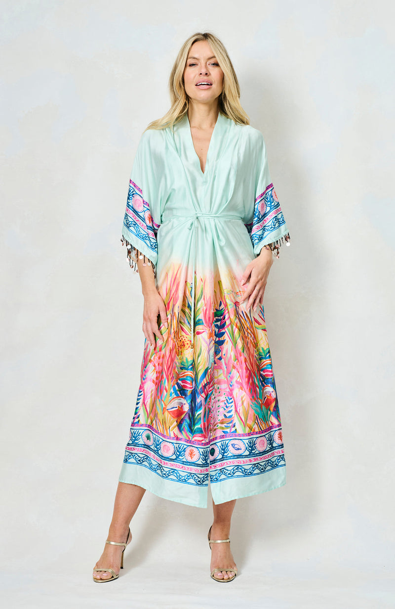 Hope & Ivy The Nora Kimono Sleeve Adjustable Tie Waist Midi Dress with Front Split, Evalucia Boutique, Perth, Scotland