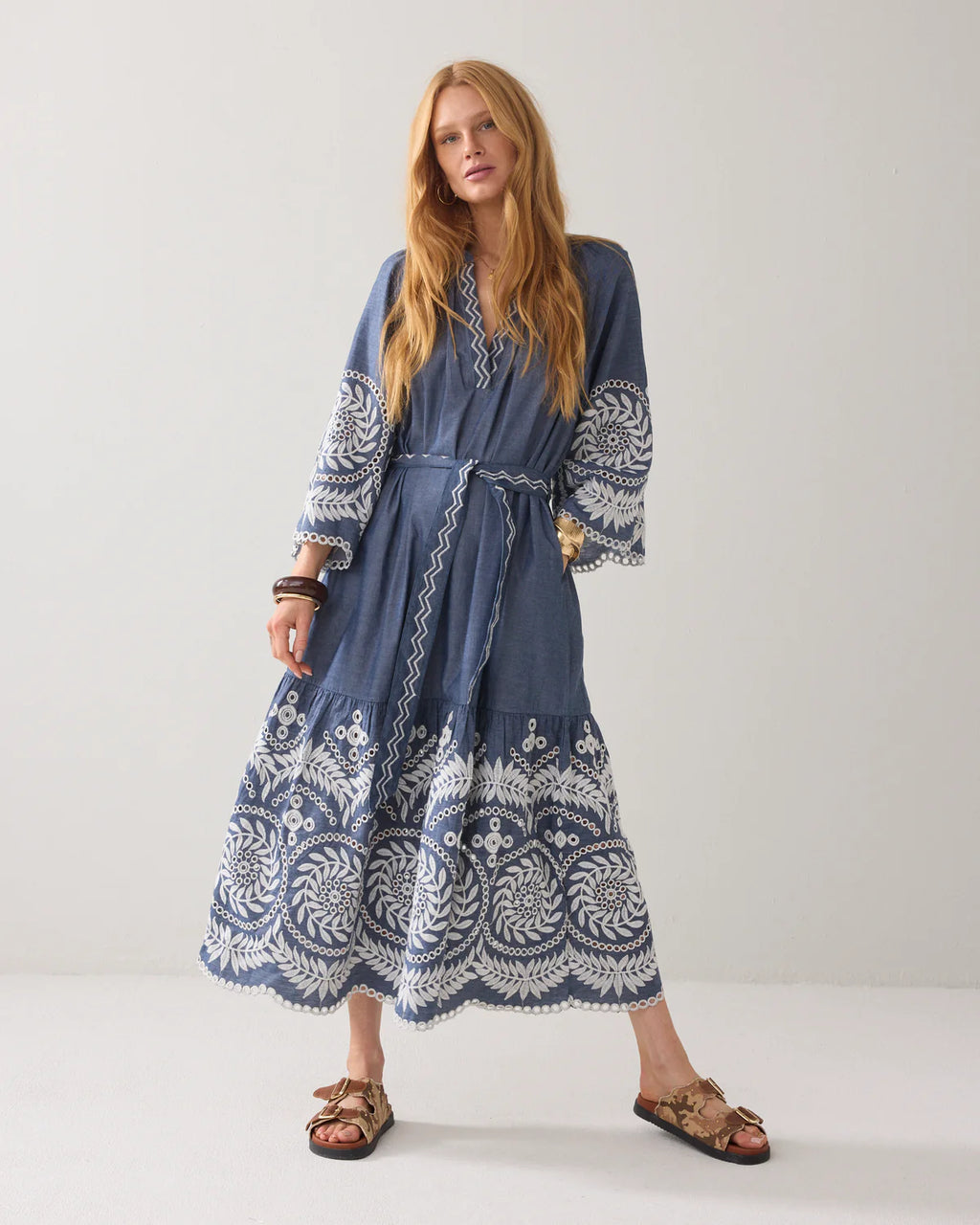 Summum Woman Chambray Embroidered Dress in Indigo - 5s1639-12419