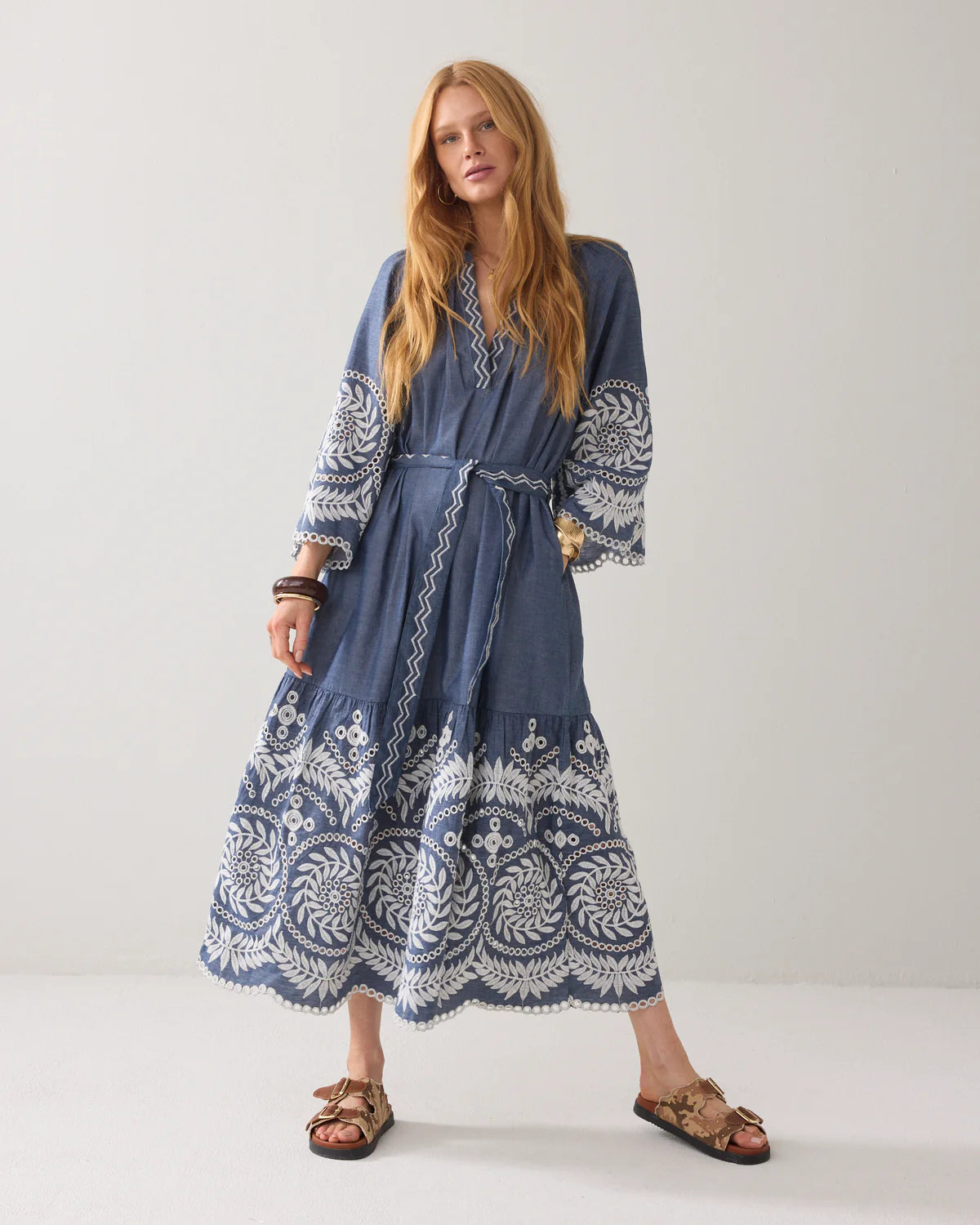 Summum Woman Chambray Embroidered Dress in Indigo - 5s1639-12419