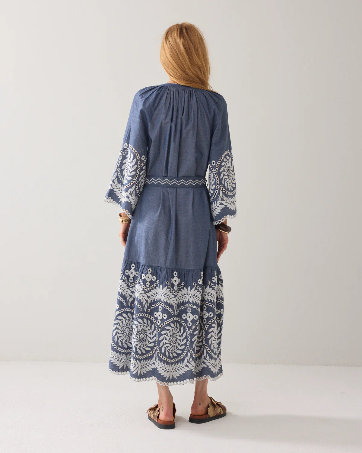 Summum Woman Chambray Embroidered Dress in Indigo - 5s1639-12419