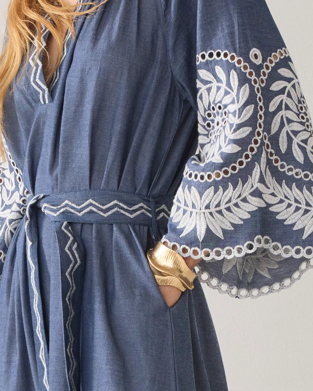 Summum Woman Chambray Embroidered Dress in Indigo - 5s1639-12419