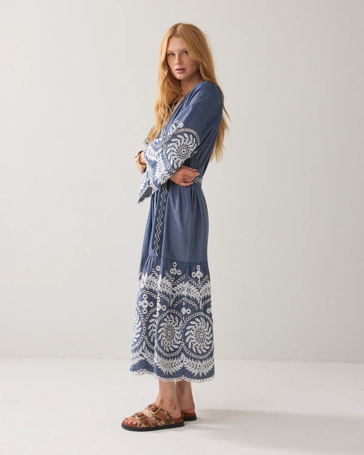 Summum Woman Chambray Embroidered Dress in Indigo - 5s1639-12419