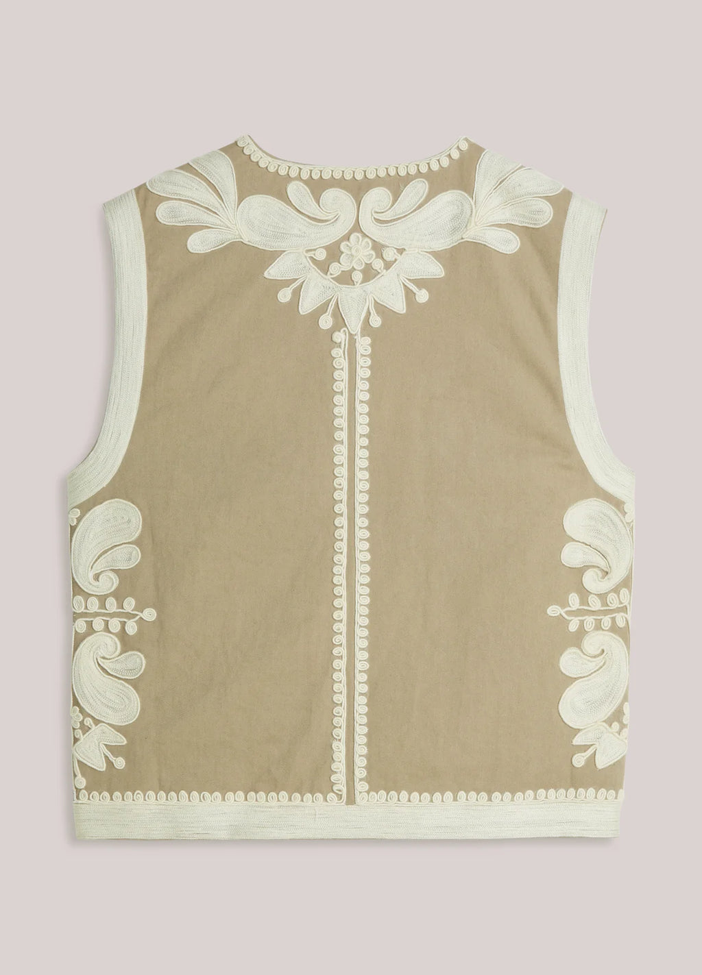 Summum Woman Embroidered Gabardine Gilet in Khaki - 9s264-12418