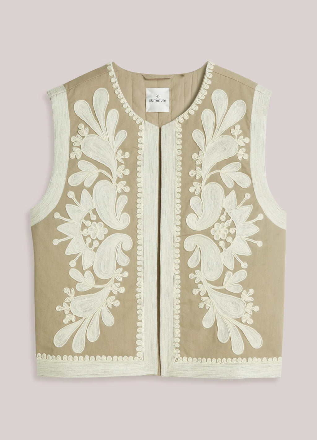 Summum Woman Embroidered Gabardine Gilet in Khaki - 9s264-12418