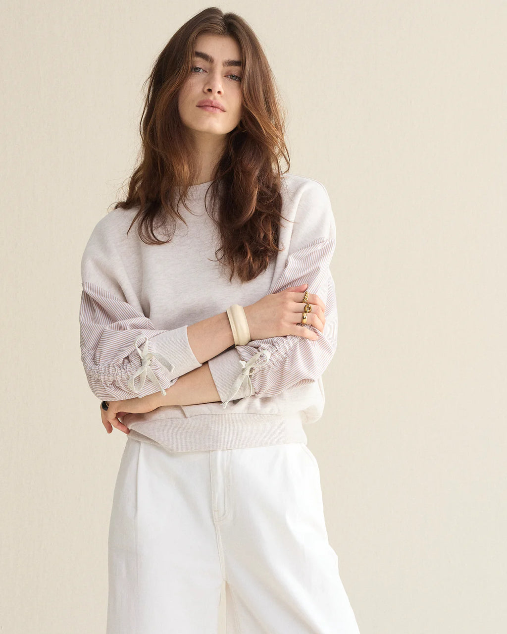 Summum Woman Jersey Sweatshirt in Ivory Melange - 3s5190-30634