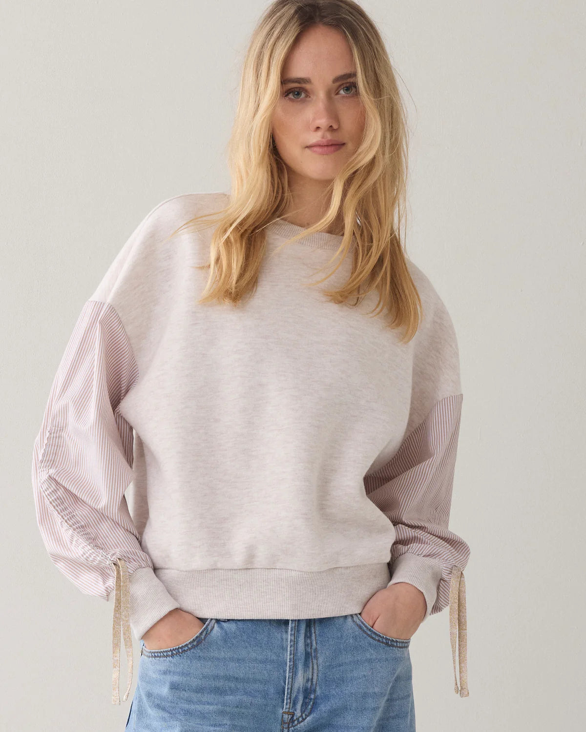 Summum Woman Jersey Sweatshirt in Ivory Melange - 3s5190-30634