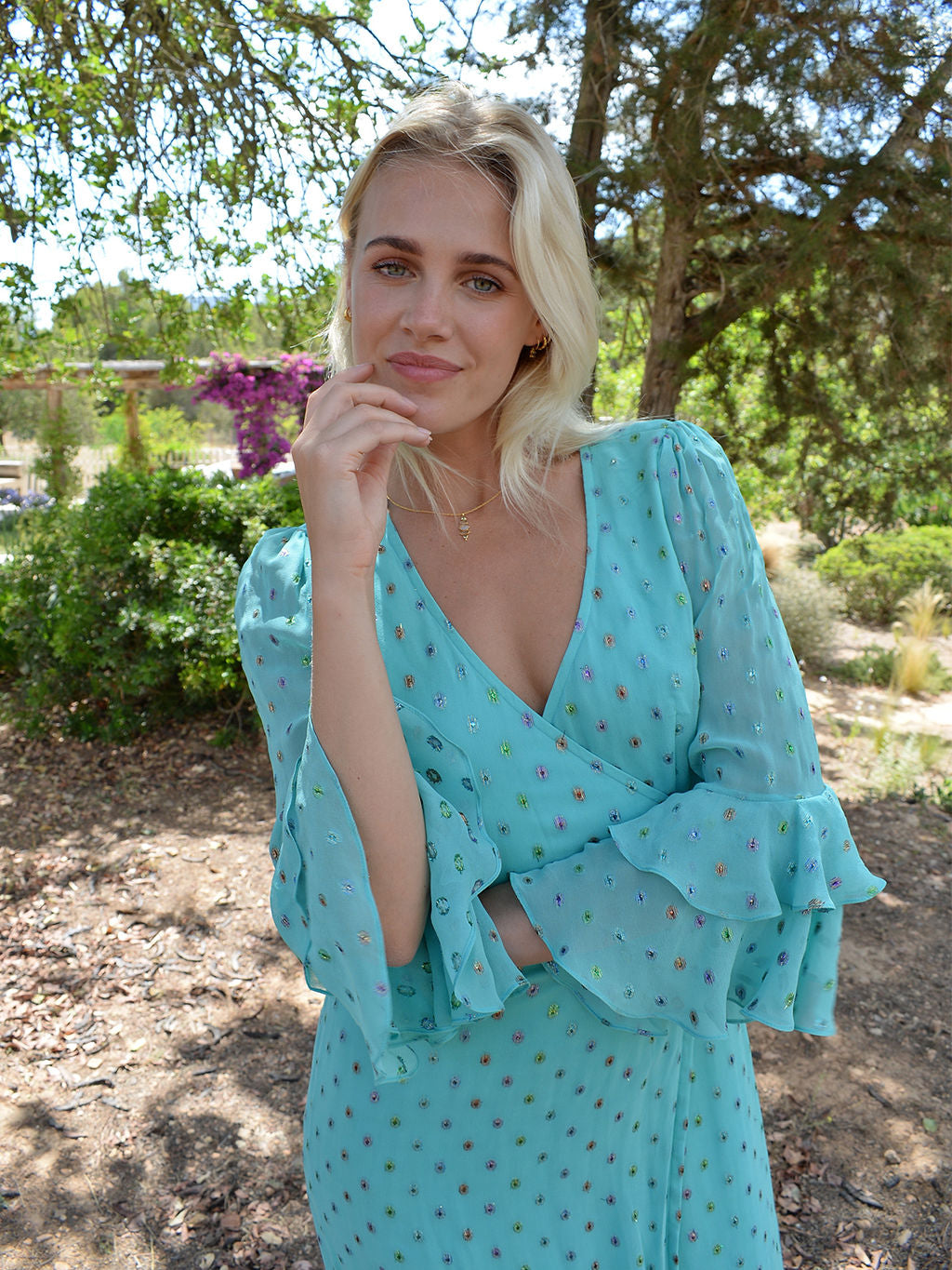 Stardust Joni Wrap Dress in Teal Rainbow
