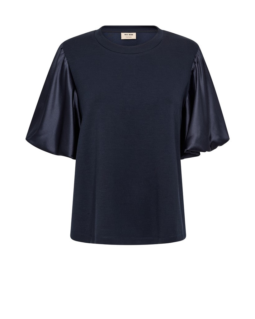 Mos Mosh Duba Satin Sweatshirt in Salute Navy