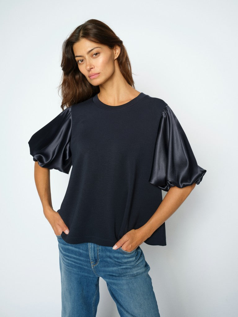 Mos Mosh Duba Satin Sweatshirt in Salute Navy