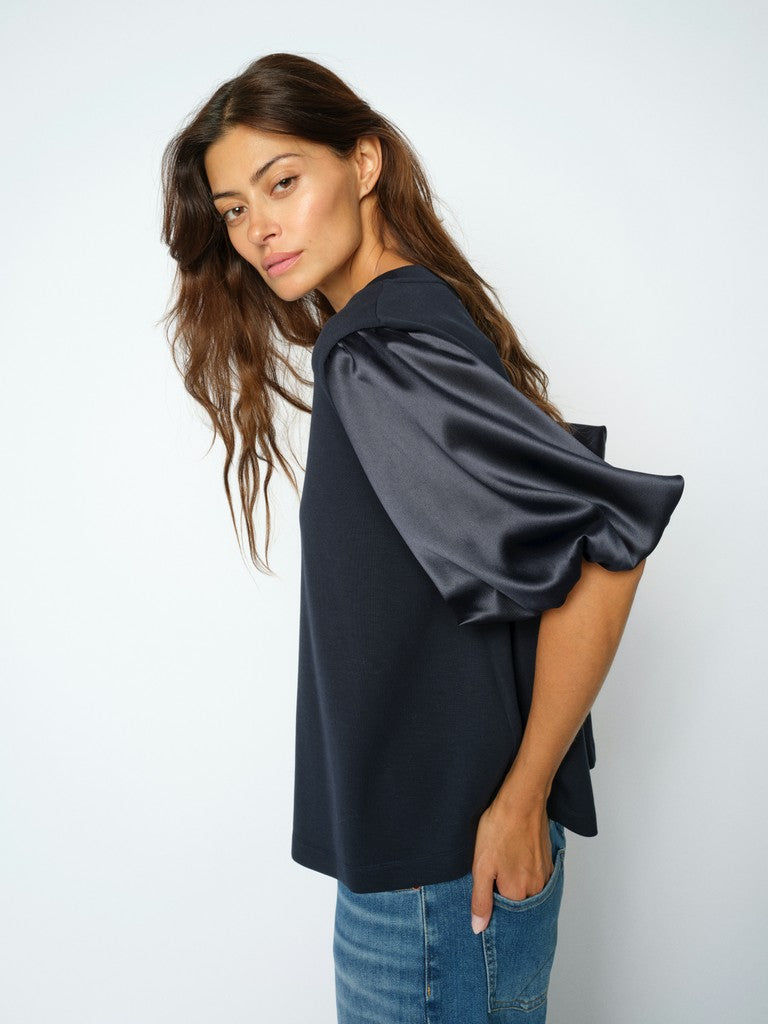 Mos Mosh Duba Satin Sweatshirt in Salute Navy