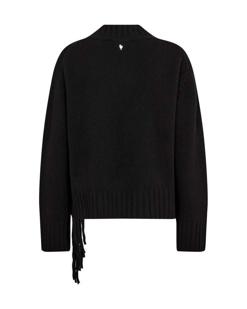 Mos Mosh Eshala Fringe V-Neck Knit in Black