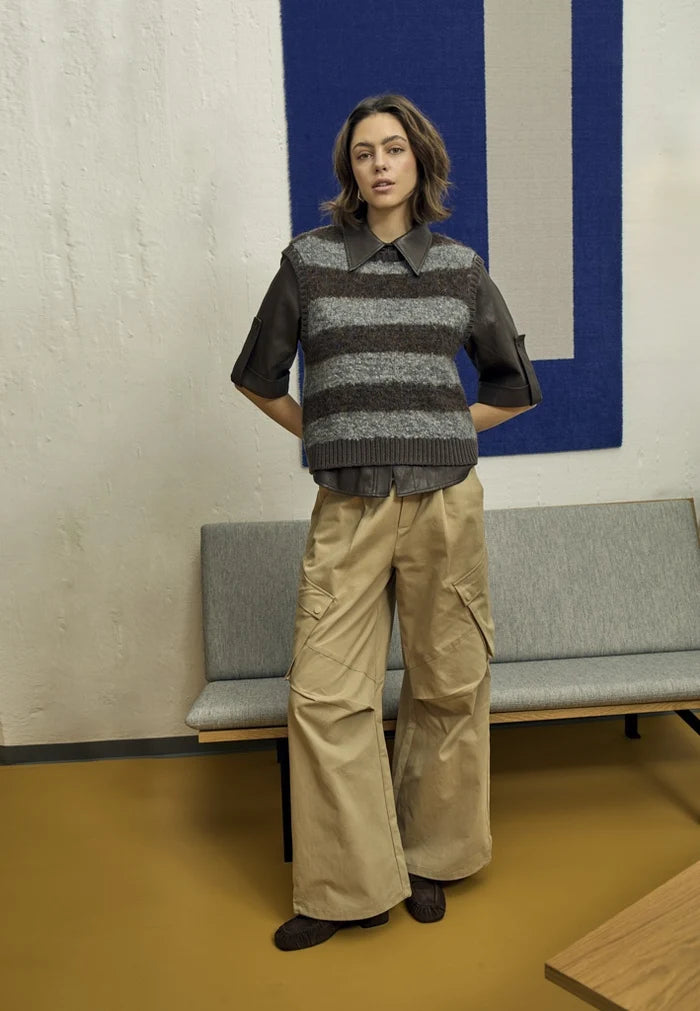 Peppercorn Satina Knit Vest in Java Brown Stripe