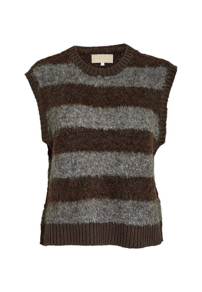 Peppercorn Satina Knit Vest in Java Brown Stripe