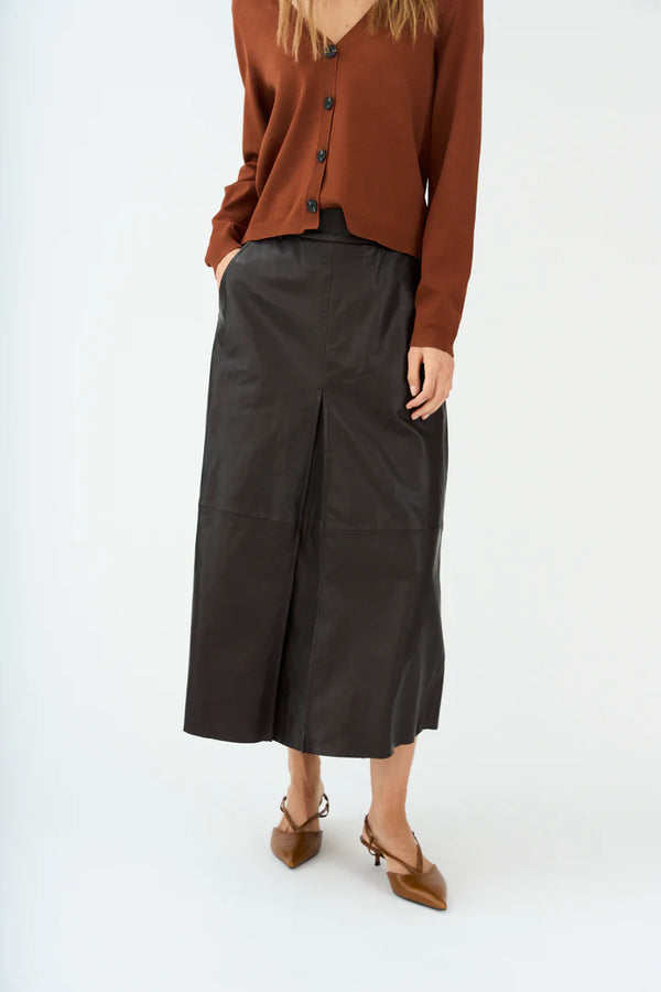 Pieszak Lanni Leather Pleat Skirt in Black Coffee - J235068