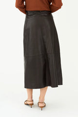 Pieszak Lanni Leather Pleat Skirt in Black Coffee - J235068