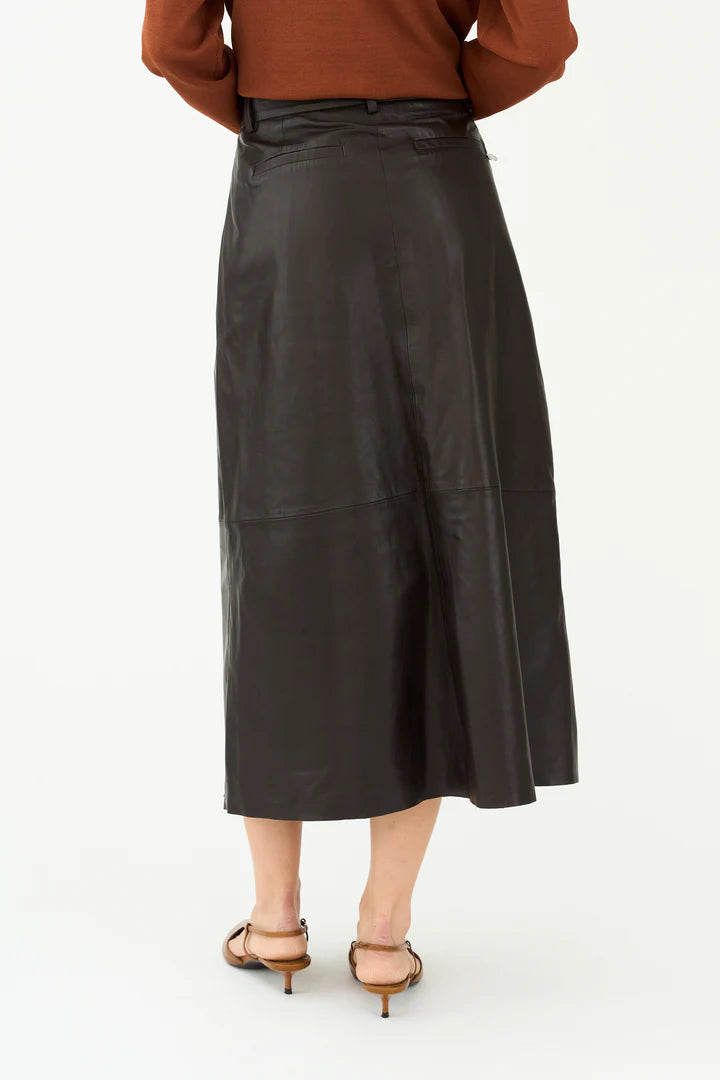 Pieszak Lanni Leather Pleat Skirt in Black Coffee - J235068
