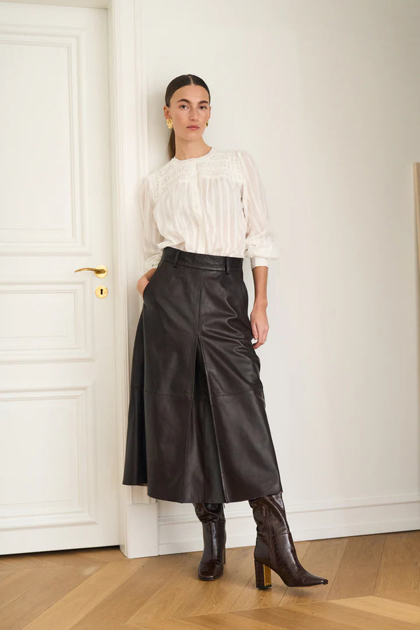 Pieszak Lanni Leather Pleat Skirt in Black Coffee - J235068
