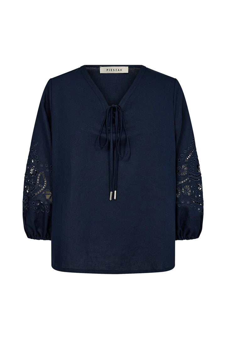 Pieszak Pina Linen Blouse in Midnight Navy - J234987