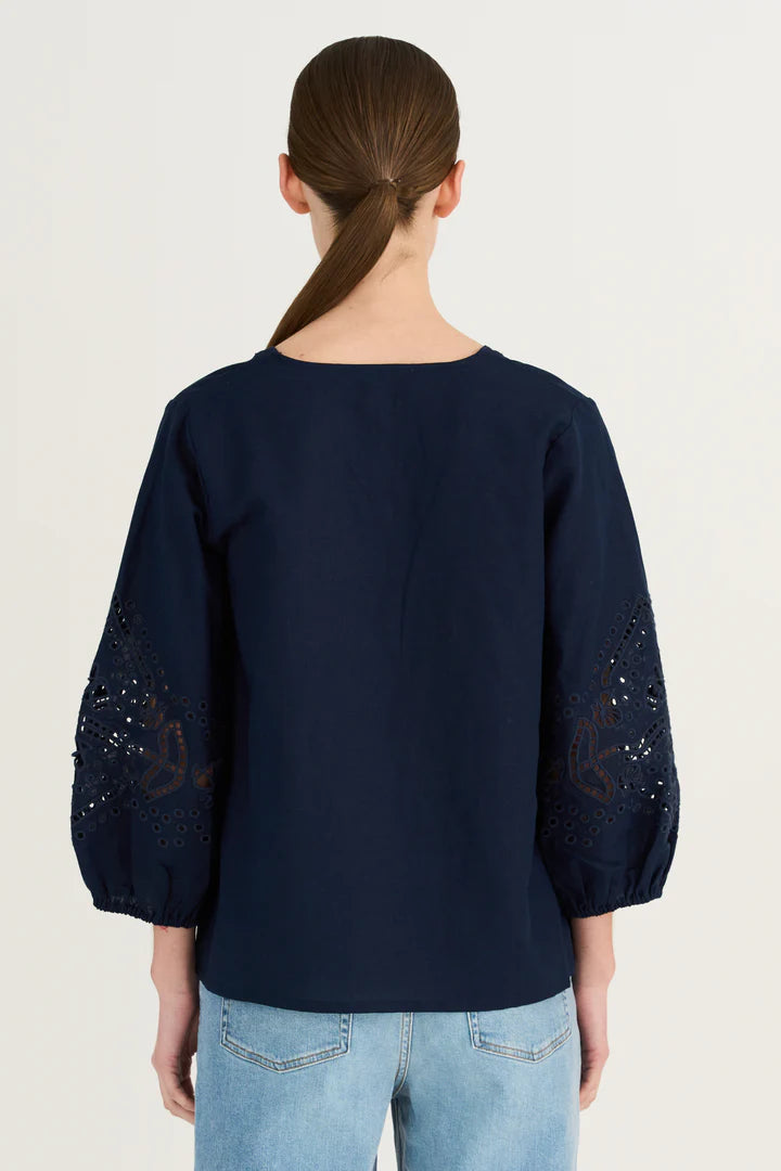 Pieszak Pina Linen Blouse in Midnight Navy - J234987