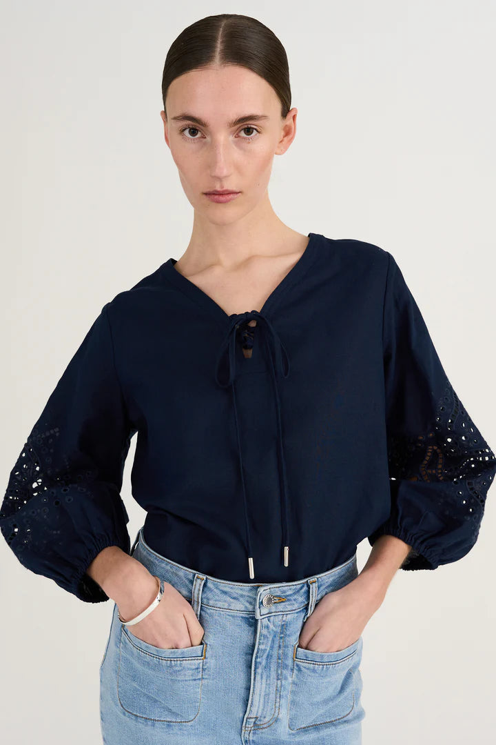 Pieszak Pina Linen Blouse in Midnight Navy - J234987