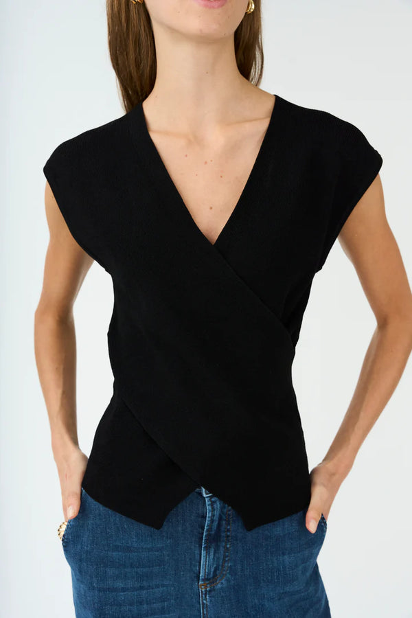 Pieszak Vigga Cross-Over Knit Top in Black - J235101